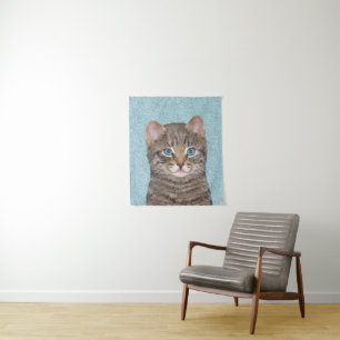 Gray Tabby Cat Painting - Cute Original Cat Art Wandkleed