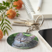 Gray Tabby Cat Sleutelhanger (Zijkant)
