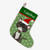 Gray Tabby Santa Kat Kleine Kerstsok (Voorkant (Hangend))