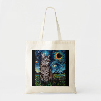 Gray Tabby Tiger Cat Sterrennacht Moon en Stars A Tote Bag
