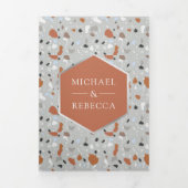 Gray Terrazzo Tegel Terracotta Arch QR Code Wedden Drieluik Uitnodiging (Cover)