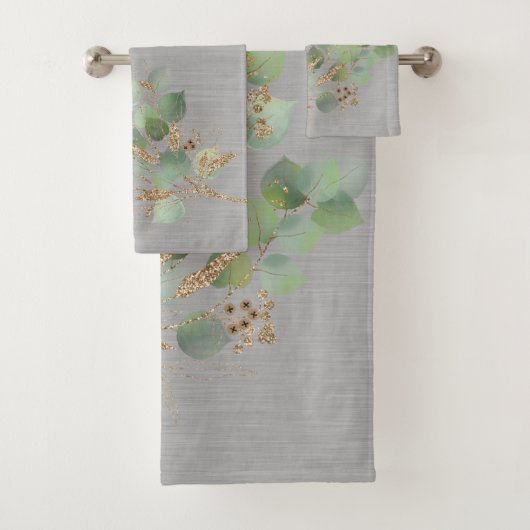 GRAY TEXTURE SAGE EUCALYPTUS BATHROOM TOWEL SET BAD HANDDOEK (Insitu)