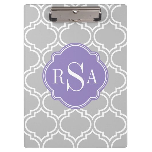 Gray Tile Lattice Pattern Lavener Monogram Klembord (Voorkant)