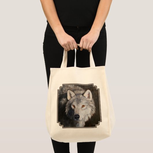 Gray Timber Wolf Face Canvas tas (Voorkant (product))