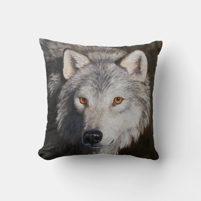 Gray Timber Wolf Face Kussen (Voorkant)