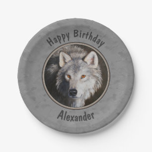 Gray Timber Wolf Face Papieren Bordje