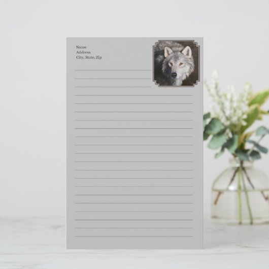 Gray Timber Wolf Face Portret Briefpapier (Staand voorkant)