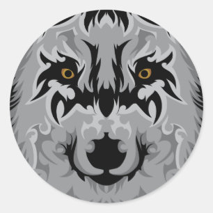 Gray Tribal Wolf Head Ronde Sticker