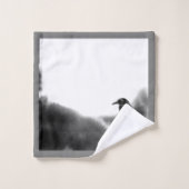 Gray Trim Black Birds - Raven Bad Handdoek (Wasdoekje)