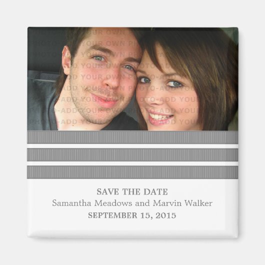 Gray Triple Stripe Photo Save the Date Magnet Magneet (Voorkant)