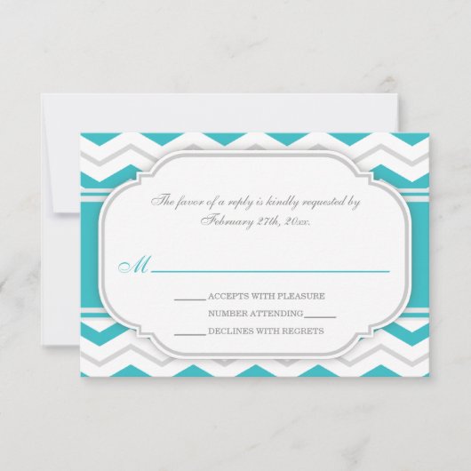 Gray Turquoise Chevron Réception de mariage RSVP C (Devant)