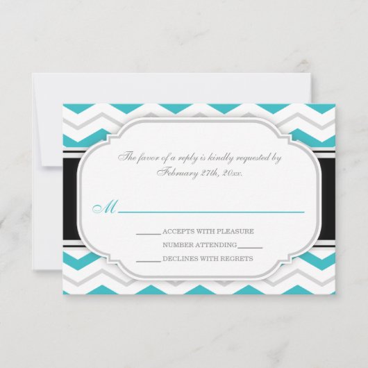 Gray Turquoise Chevron Réception de mariage RSVP C (Devant)