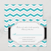 Gray Turquoise Chevron Réception de mariage RSVP C (Devant / Derrière)