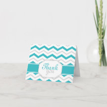 Gray & Turquoise Chevron Trendy Dank u wel kaarten