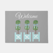 Gray Turquoise Topiary Birds Doormat Rug Deurmat (Voorkant)