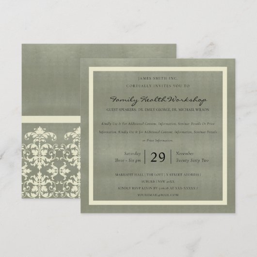 GRAY VELVET WHITE DAMASK CLASSIC WORKSHOP EVENT KAART (Voorkant / Achterkant)