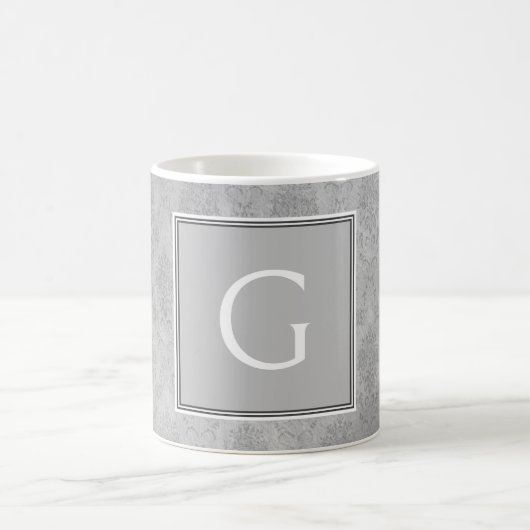 Gray Vintage Damask Monogramme Mug (Centre)