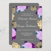 Gray Violet Floral Wedding Invitation (Devant / Derrière)