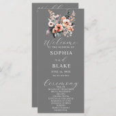 Gray Wedding Programme White and Blush Flowers (Voorkant / Achterkant)