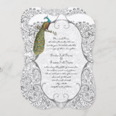 Gray Whimsical Peacock Love Bird Pattern Weddensch Kaart (Voorkant / Achterkant)