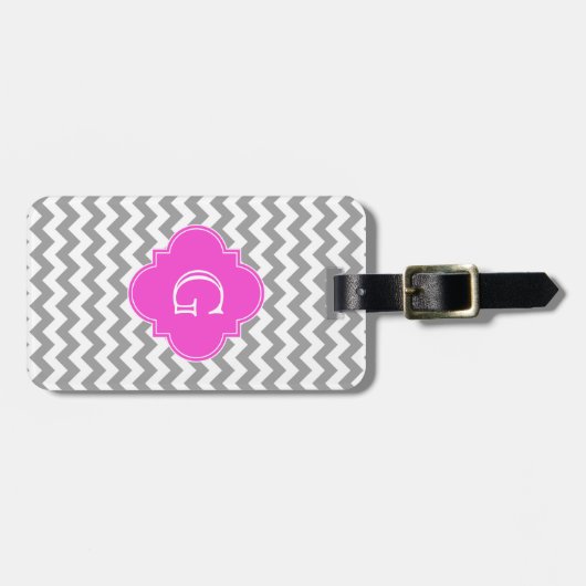 Gray Whirt Chevron Hot Pink Quatrefoil Monogram Bagagelabel (Voorkant horizontaal)