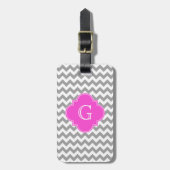 Gray Whirt Chevron Hot Pink Quatrefoil Monogram Bagagelabel (Voorkant verticaal)