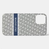 Gray White Anchor Pattern Name Case-Mate iPhone Case (Achterkant (horizontaal))
