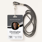 Gray White Black Corporate Employee Photo ID Badge (Devant avec lanière)