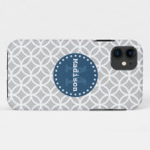 Gray White Blue Moderne Circles Monogram Case-Mate iPhone Case (Achterkant (horizontaal))