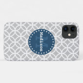 Gray White Blue Moderne Circles Monogram Case-Mate iPhone Case (Achterkant (horizontaal))