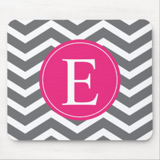 Gray White Chevron Bright Roze Monogram Muismat
