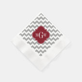 Gray White Chevron Burgundy Quatrefoil 3 Monogram Servetten (Hoek)