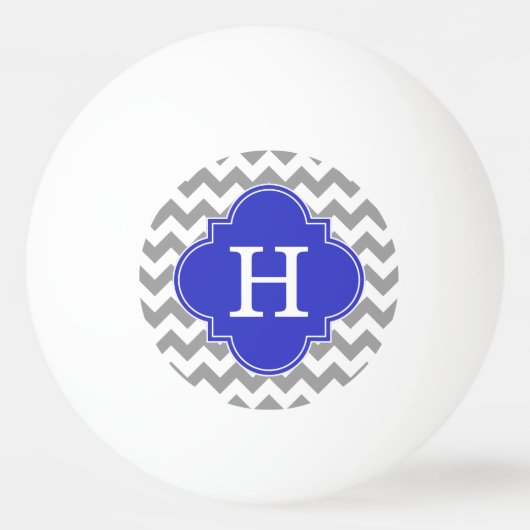 Gray White Chevron Cobalt Blue Quatrefoil Monogram Pingpongballen (Voorkant)