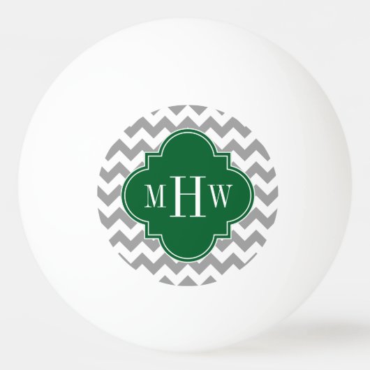 Gray White Chevron Emerald Quatrefoil 3 Monogram Pingpongballen (Voorkant)