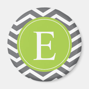 Gray White Chevron Green Monogram Magneet