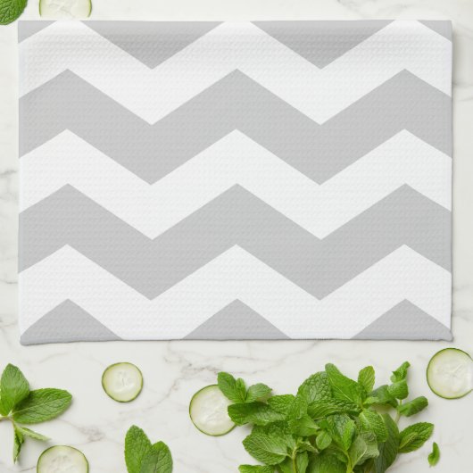 Gray & White Chevron Pattern Theedoek (Gevouwen)