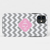 Gray White Chevron Pink Quatrefoil 3 Monogram Case-Mate iPhone Case (Achterkant (horizontaal))