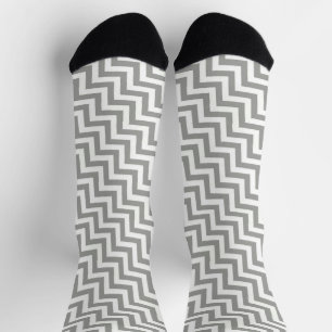 Gray White Chevron Socks Sokken