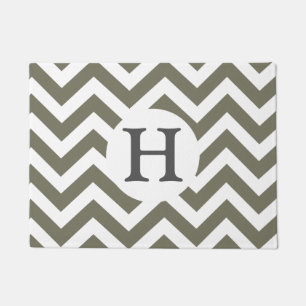 Gray White Chevron Zigzag Gray Monogram Deurmat