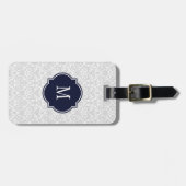 Gray & White Damask Monogram Bagagelabel (Voorkant horizontaal)