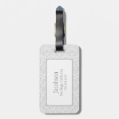 Gray & White Damask Monogram Bagagelabel (Achterkant verticaal)