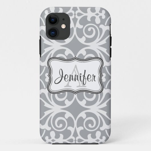 Gray & White Damask Monogram iPhone 5 Case-Mate iPhone Case (Achterkant)