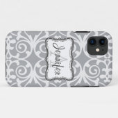 Gray & White Damask Monogram iPhone 5 Case-Mate iPhone Case (Achterkant (horizontaal))