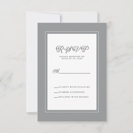 Gray White Elegant Wedding Response Enclosure RSVP Kaartje (Voorkant)