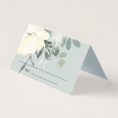 GRAY WHITE FLORAL FIRST HOLY COMMUNION PLACE KAART (Voorkant)