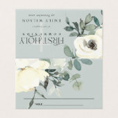 GRAY WHITE FLORAL FIRST HOLY COMMUNION PLACE KAART (Buitenkant ongevouwen)