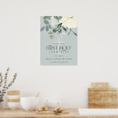 GRAY WHITE FLORAL FIRST HOLY COMMUNION WELCOMM POSTER (Keuken)
