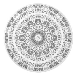 Gray White Floral Mandala Keramische Knop