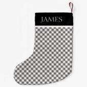 Gray White Gingham Black Collar Aangepaste naam Kleine Kerstsok (Achterkant)
