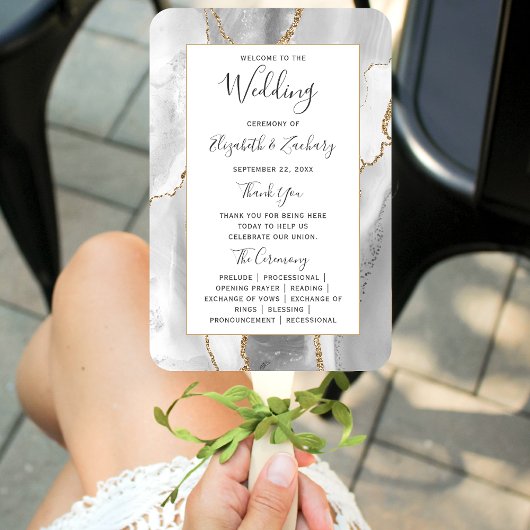 Gray White Gold Agate Wedding Programme Handwaaier